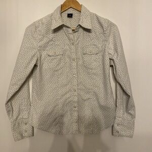 GAP Western Top Womens Medium Beige Blue Floral Print Snap Up Corduroy Cowgirl L